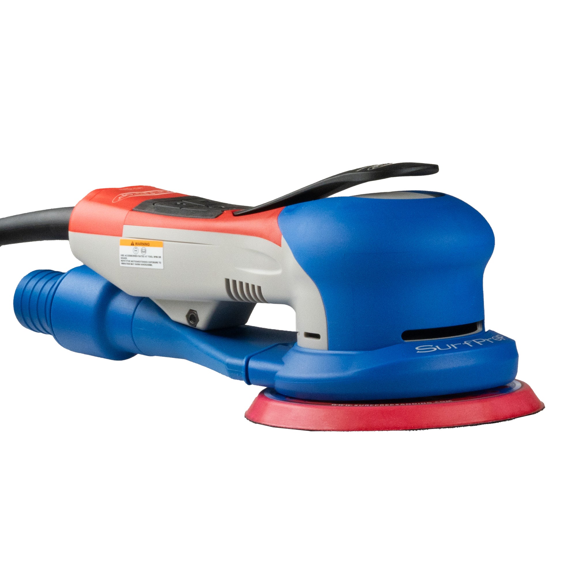 The SurfPrep 5" Gen 2+ Electric Ray Sanders vacuum compatible sander for woodworking and finishing.