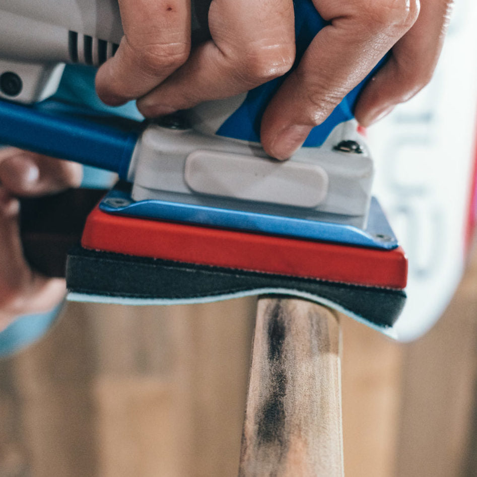 SurfPrep Interface Pad on a 3X4 sander with the blizzard film