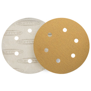SurfPrep Sandstorm sanding paper discs with a 6 hole pattern for vacuum capability.