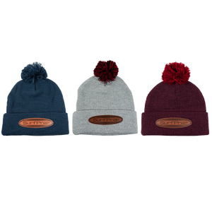 SurfPrep knite beanies in trendy navy, grey, and maroon.